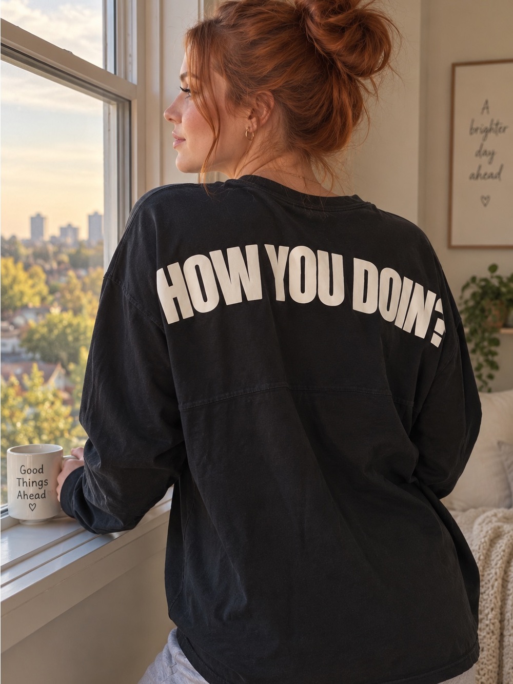 Disney Spirit Jersey Black Long Sleeve Tee with White "HOW YOU DOIN'?" Back